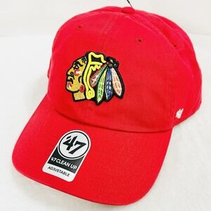 '47 Brand Chicago Blackhawks Clean Up Hat Cap Adjustable Strapback Red NHL